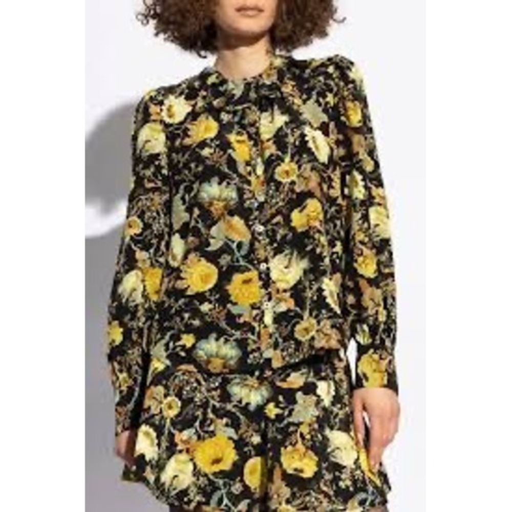 Ulla Johnson 100% Silk Floral Ruffle Neck Veron Blouse Botanical Top Size 10